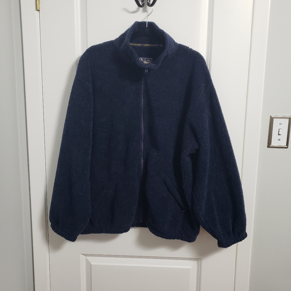 VINTAGE BUM EQUIPMENT Navy Speckled Sherpa Sweater Jacket